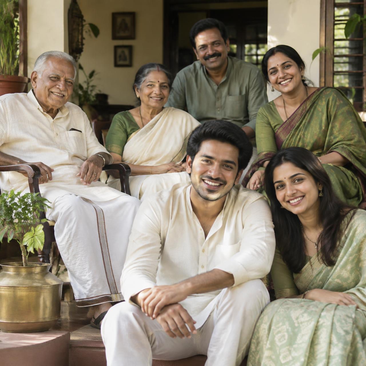A multi-generational Indian family together at home